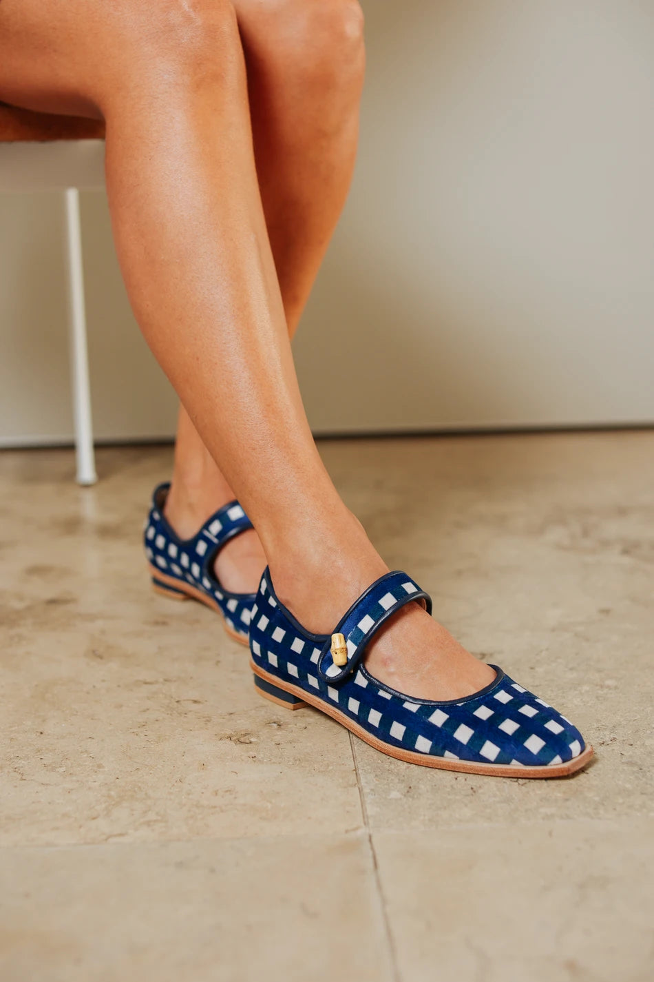 SAPATO FEMININO MARY JANE XADREZ AZUL MANOLITA+GLORINHA PARANAGUÁ