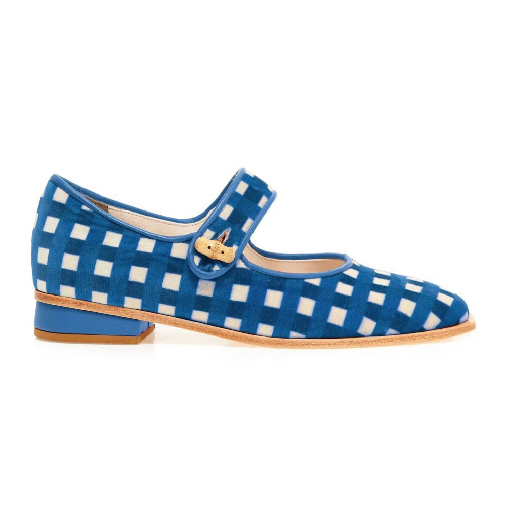 SAPATO FEMININO MARY JANE XADREZ AZUL MANOLITA+GLORINHA PARANAGUÁ